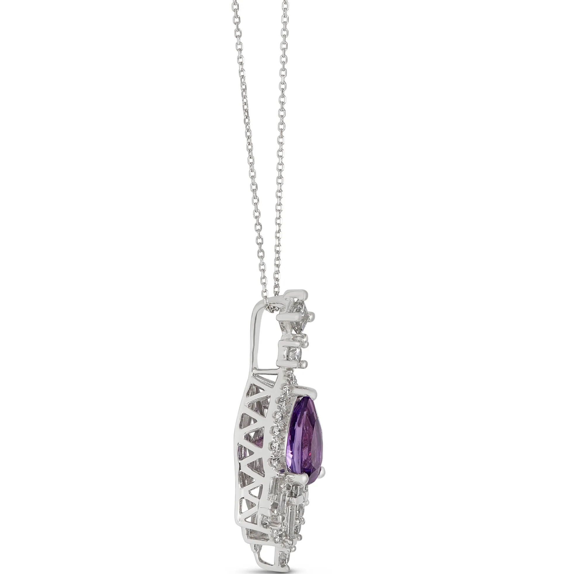 Pear Amethyst and Diamond Pendant, 14K White Gold