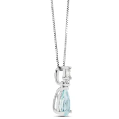 Pear Aquamarine & Diamond Necklace 14K