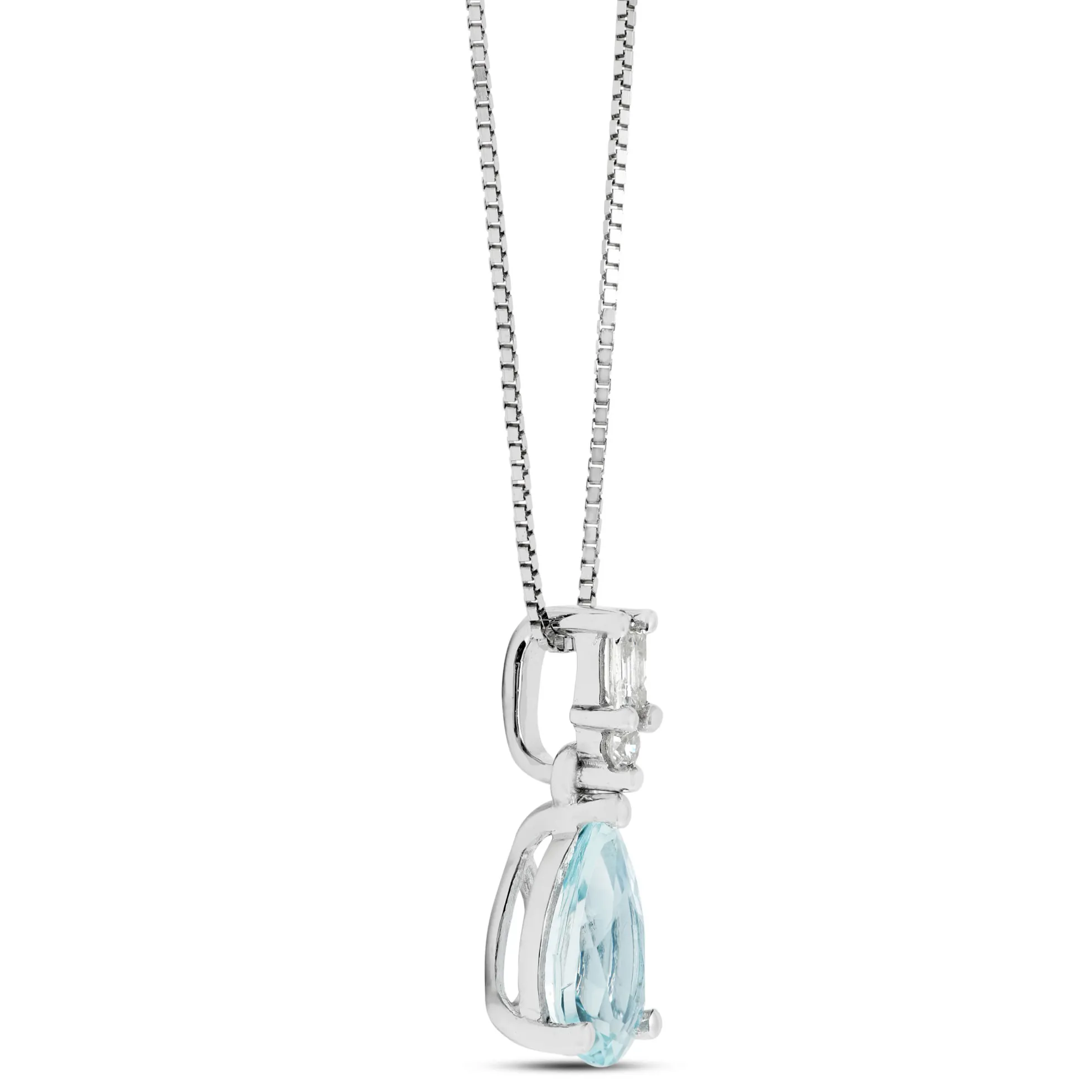 Pear Aquamarine & Diamond Necklace 14K