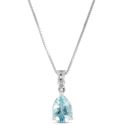 Pear Aquamarine & Diamond Necklace 14K