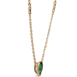 Pear Cut Emerald and Diamond Necklace, 14K Yellow Gold