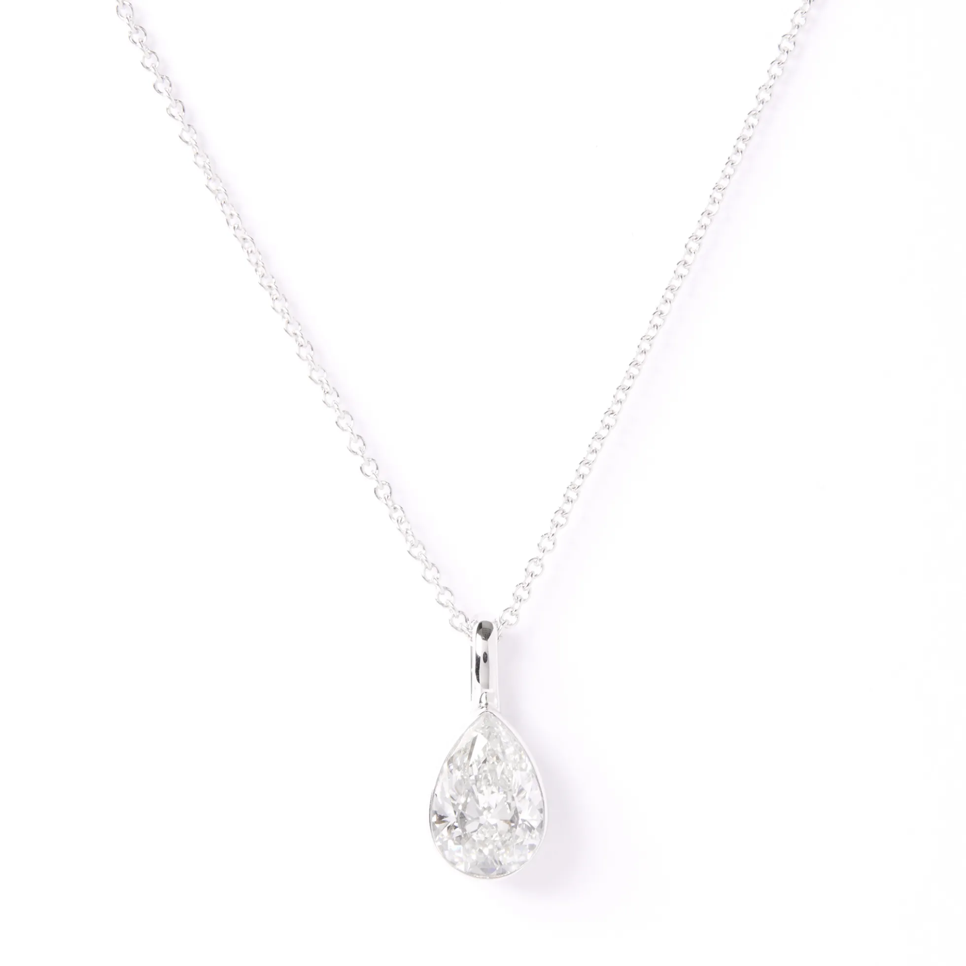 Pear Diamond Invisible Bezel Pendant, 1 Carat Total Weight, 14K White Gold