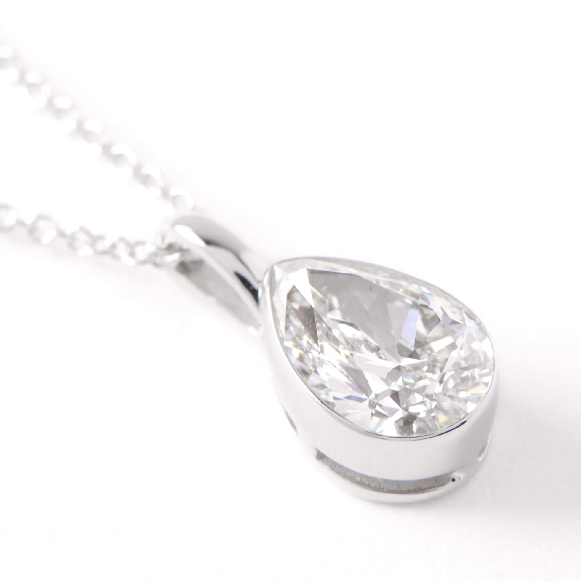 Pear Diamond Invisible Bezel Pendant, 1 Carat Total Weight, 14K White Gold