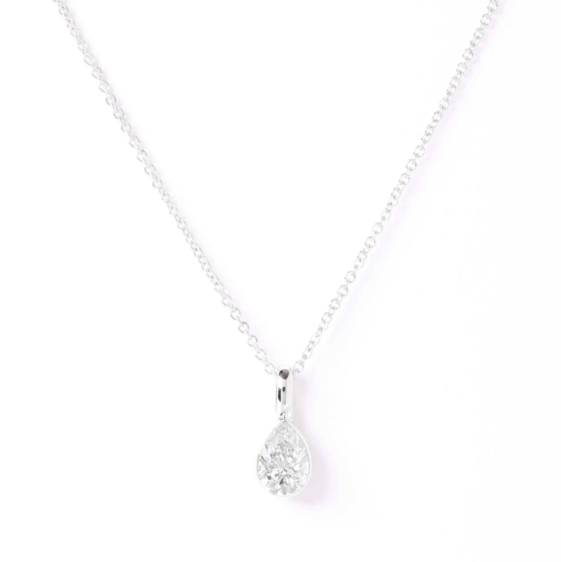 Pear Diamond Invisible Bezel Pendant, ½ Carat Total Weight, 14K White Gold
