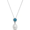 Pearl and Blue Topaz Pendant Necklace, 14k White Gold