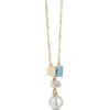 Pearl, Blue Topaz and Diamond Necklace, 14K Yellow Gold