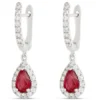 Pear Ruby and Diamond Dangle Earrings, 14K White Gold