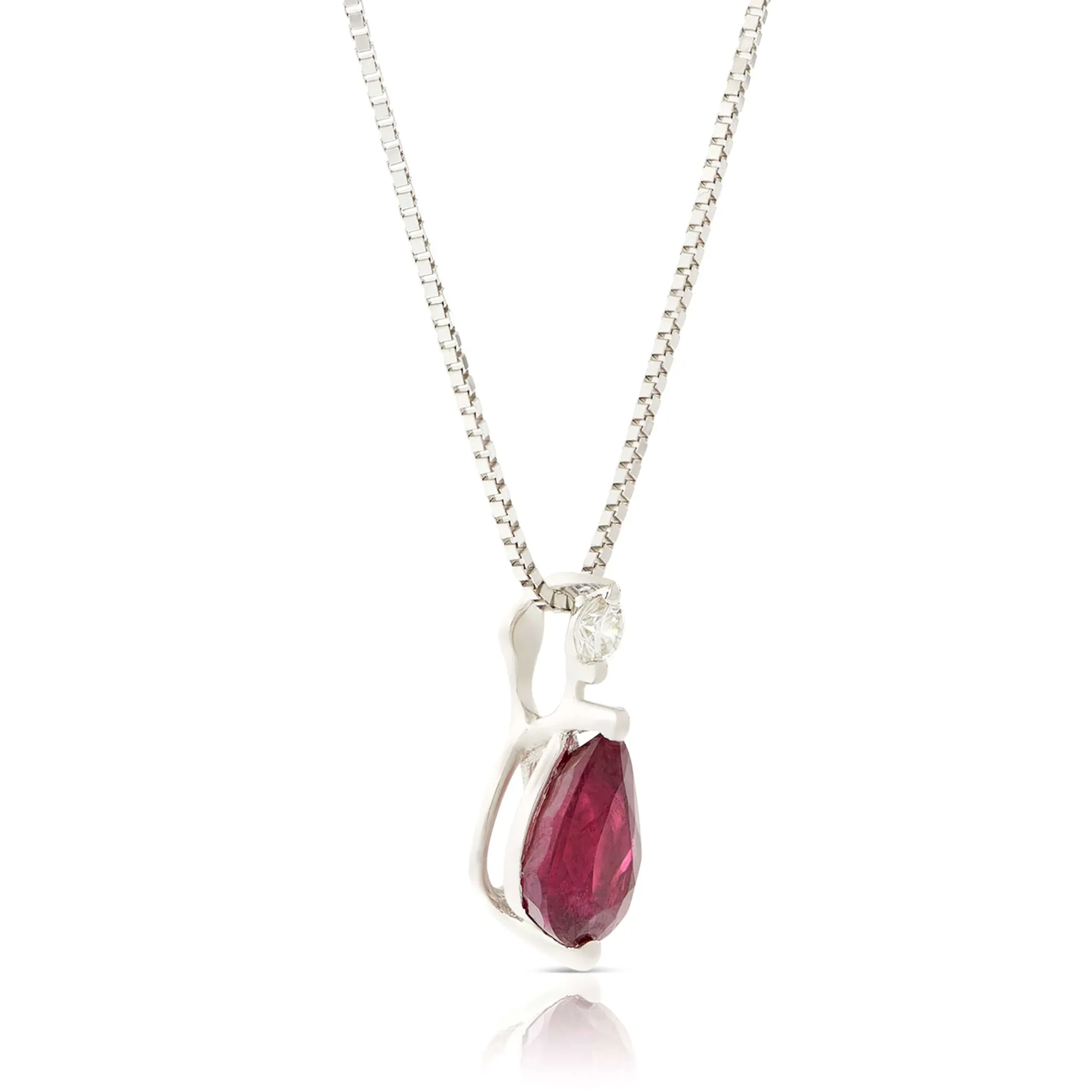 Pear Ruby & Diamond Necklace 14K