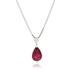 Pear Ruby & Diamond Necklace 14K