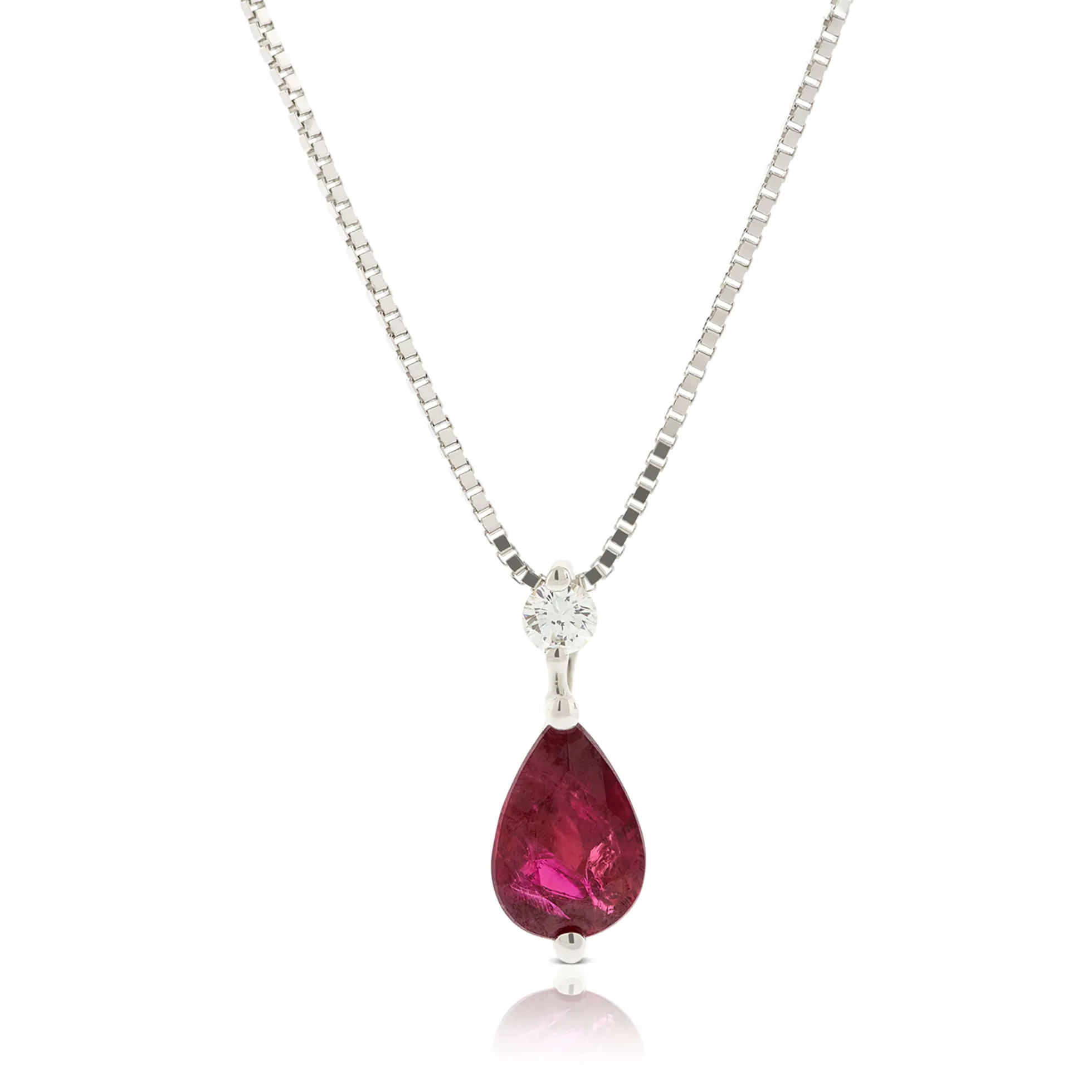 Pear Ruby & Diamond Necklace 14K
