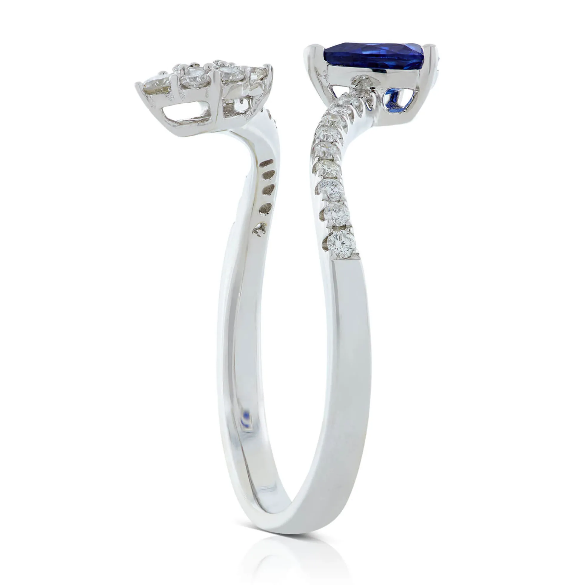Pear Sapphire & Diamond Cluster Split Shank Ring 14K
