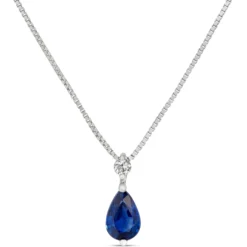 Pear Sapphire & Diamond Necklace 14K