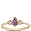 Pear Shaped Amethyst and Diamond Ring, 14K Yellow Gold