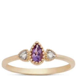 Pear Shaped Amethyst and Diamond Ring, 14K Yellow Gold