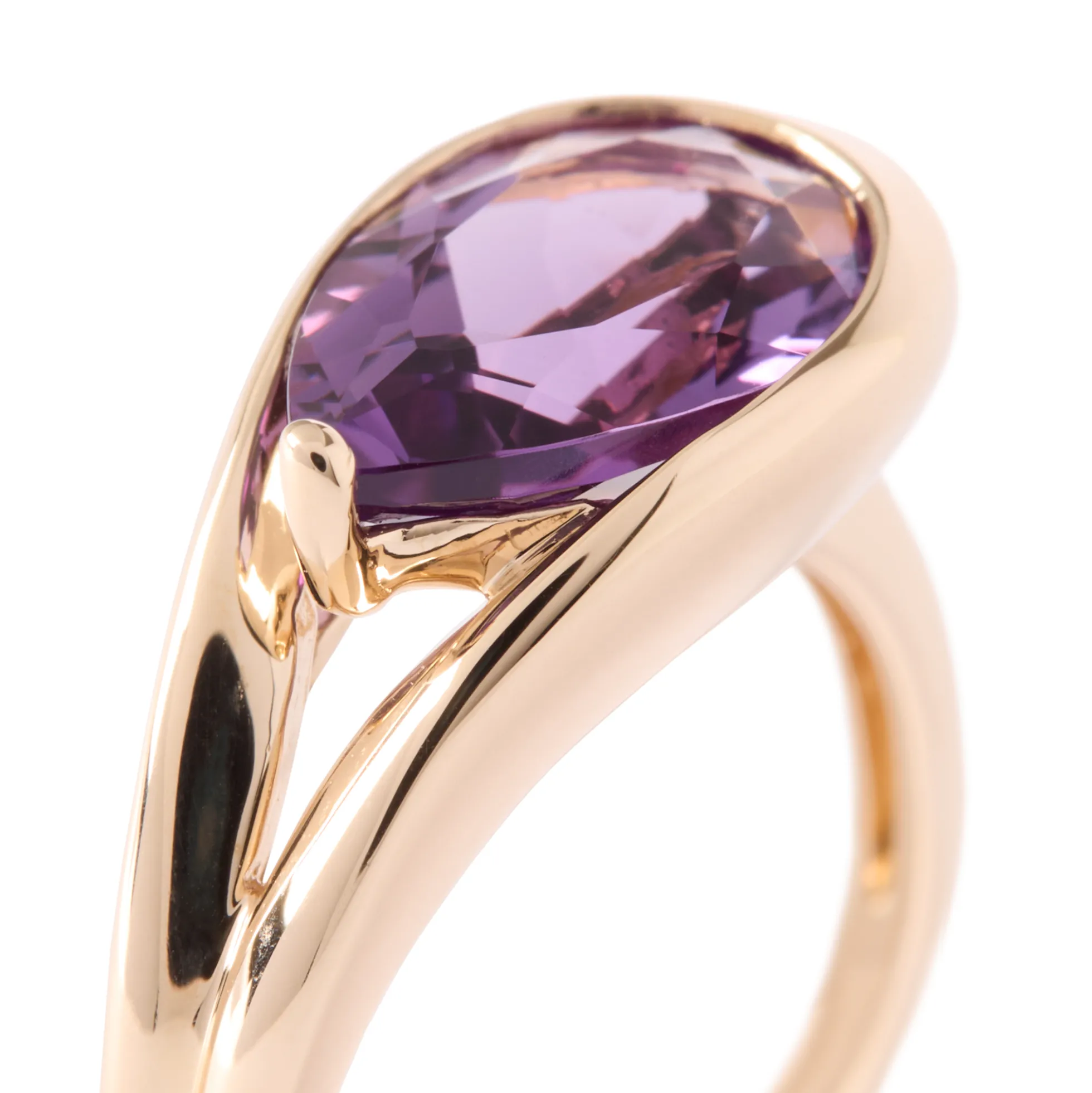 Pear Shaped Amethyst Ring, 14K Yellow Gold