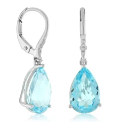 Pear Shaped Blue Topaz & Diamond Earrings 14K
