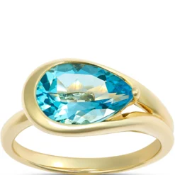 Pear Shaped Blue Topaz Ring, 14K Yellow Gold