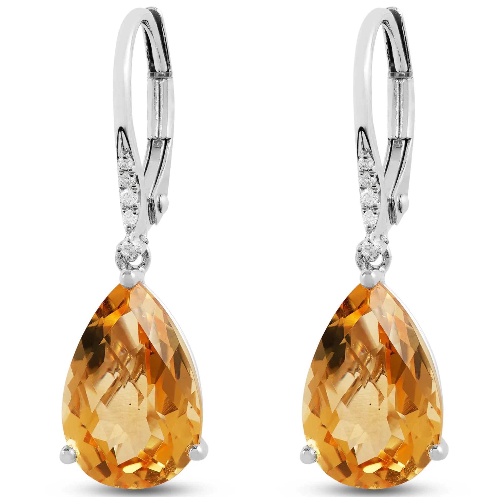 Pear Shaped Citrine & Diamond Earrings 14K