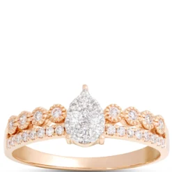 Pear Shaped Cluster Diamond Ring, 14K Yellow Gold