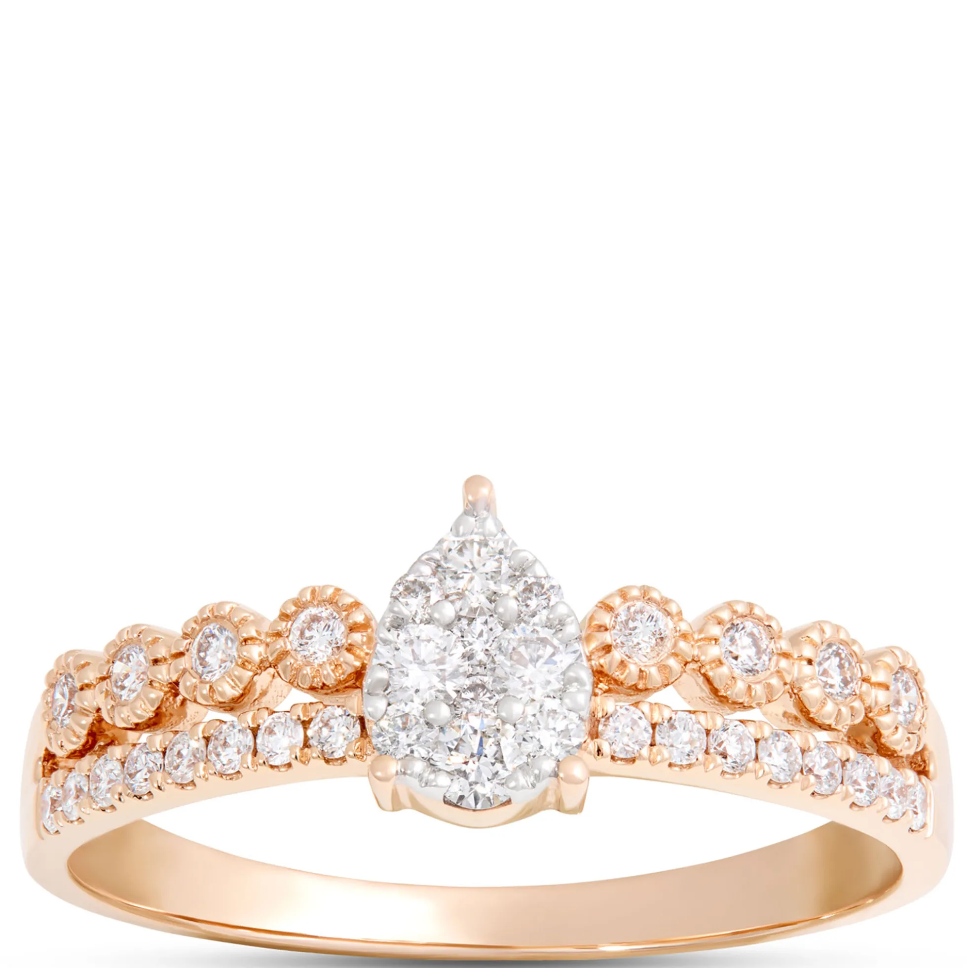 Pear Shaped Cluster Diamond Ring, 14K Yellow Gold