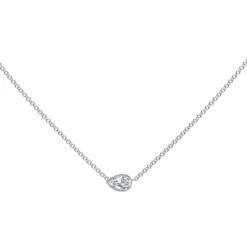 Pear Shaped Diamond Necklace, 18K White Gold