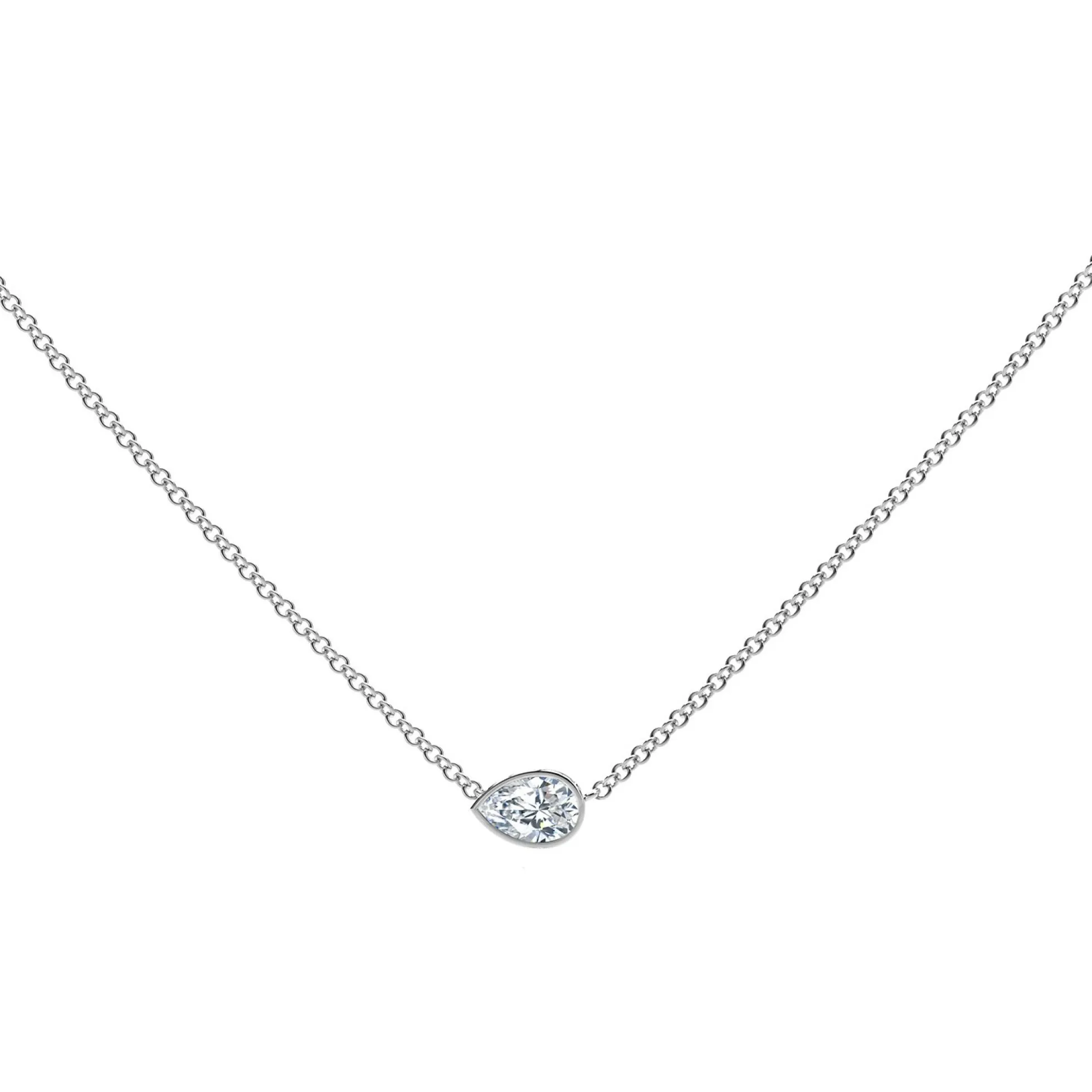 Pear Shaped Diamond Necklace, 18K White Gold