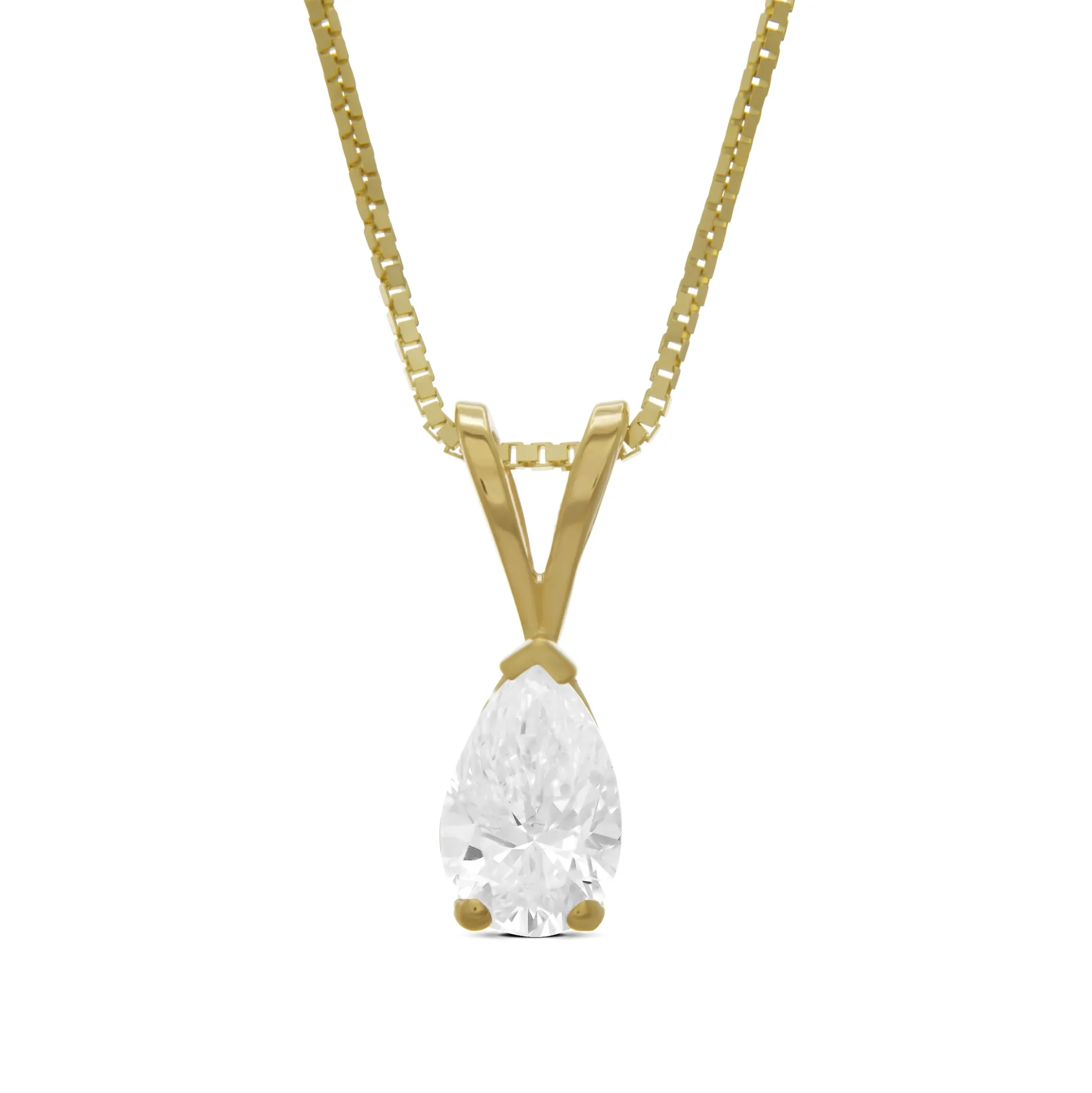 Pear Shaped Diamond Pendant, ⅓ Carat Total Weight, 14K Yellow Gold