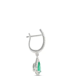 Pear-Shaped Emerald and Diamond Earrings, ⅓ Total Carat Weight, 14K White Gold