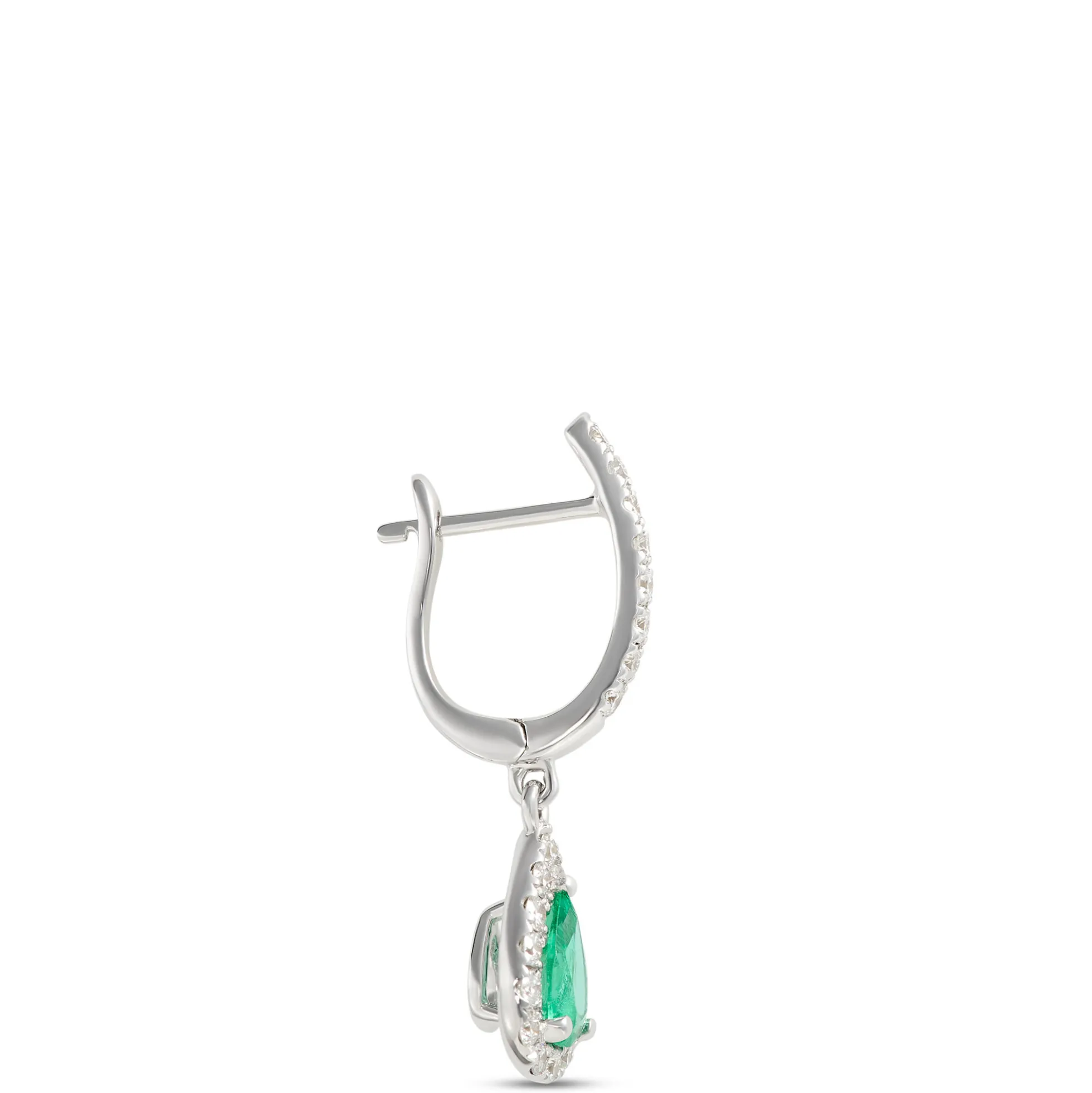 Pear-Shaped Emerald and Diamond Earrings, ⅓ Total Carat Weight, 14K White Gold