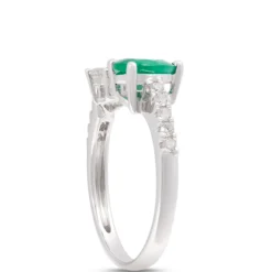 Pear Shaped Emerald and Diamond Open Center Ring, 14K White Gold