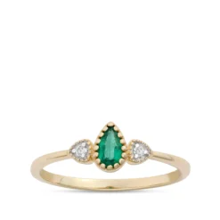 Pear Shaped Emerald Ring, 14K Yellow Gold