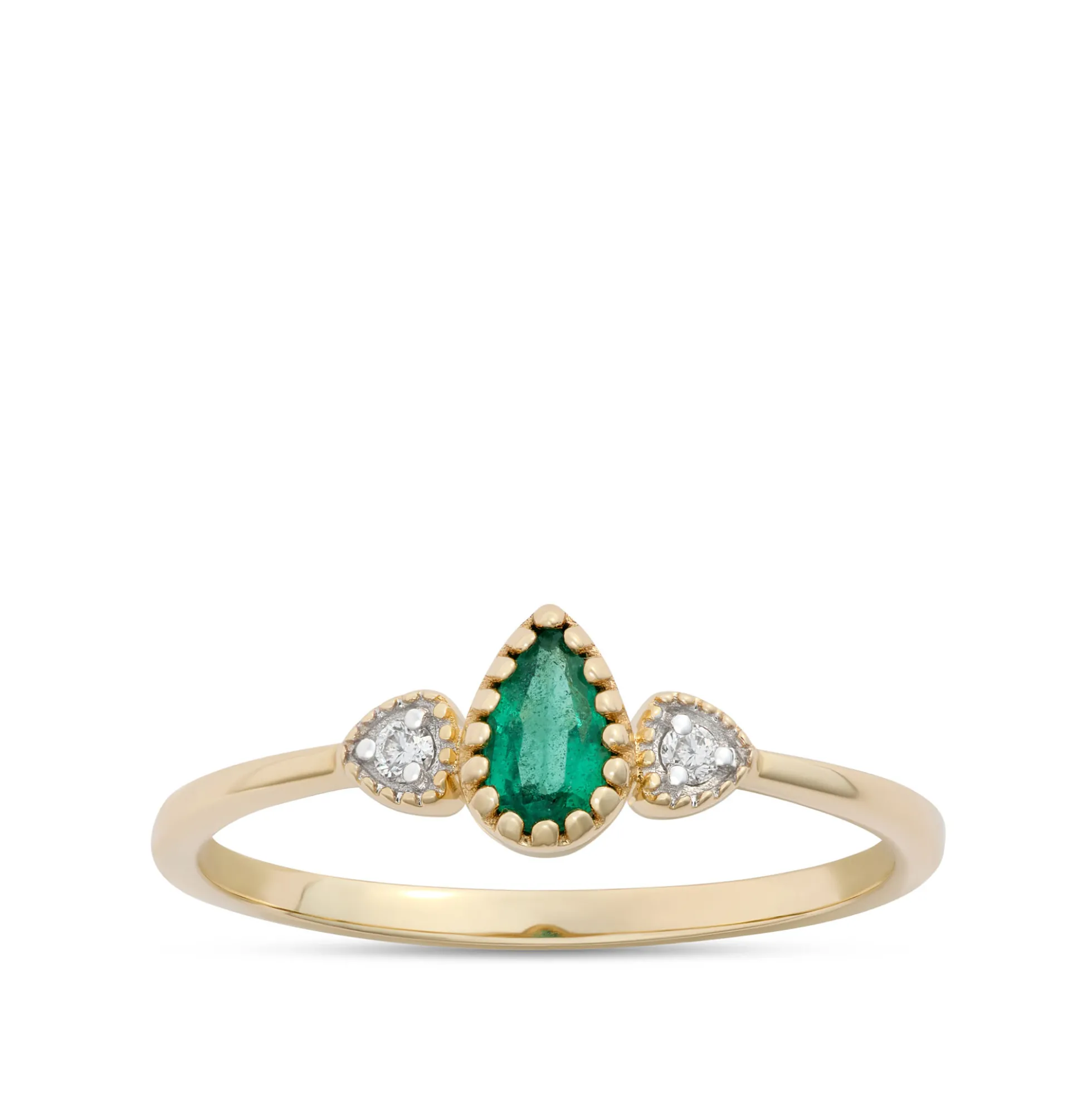 Pear Shaped Emerald Ring, 14K Yellow Gold