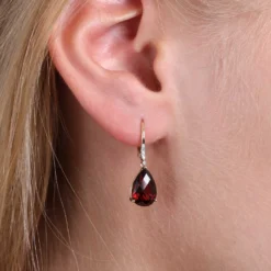 Pear Shaped Garnet & Diamond Earrings 14K