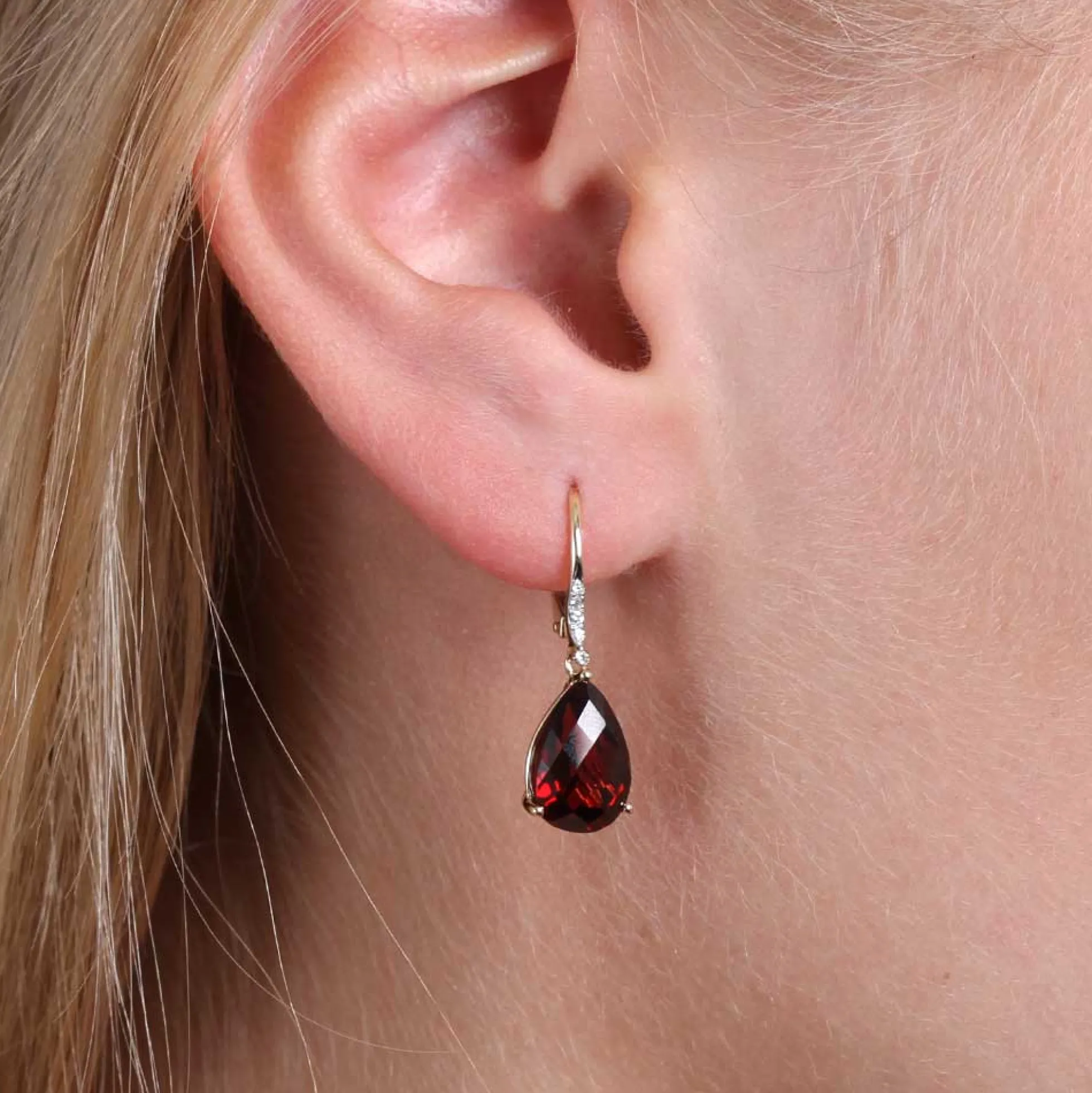 Pear Shaped Garnet & Diamond Earrings 14K