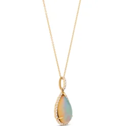Pear-Shaped Opal and Diamond Pendant Necklace, 14K Yellow Gold