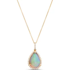 Pear-Shaped Opal and Diamond Pendant Necklace, 14K Yellow Gold