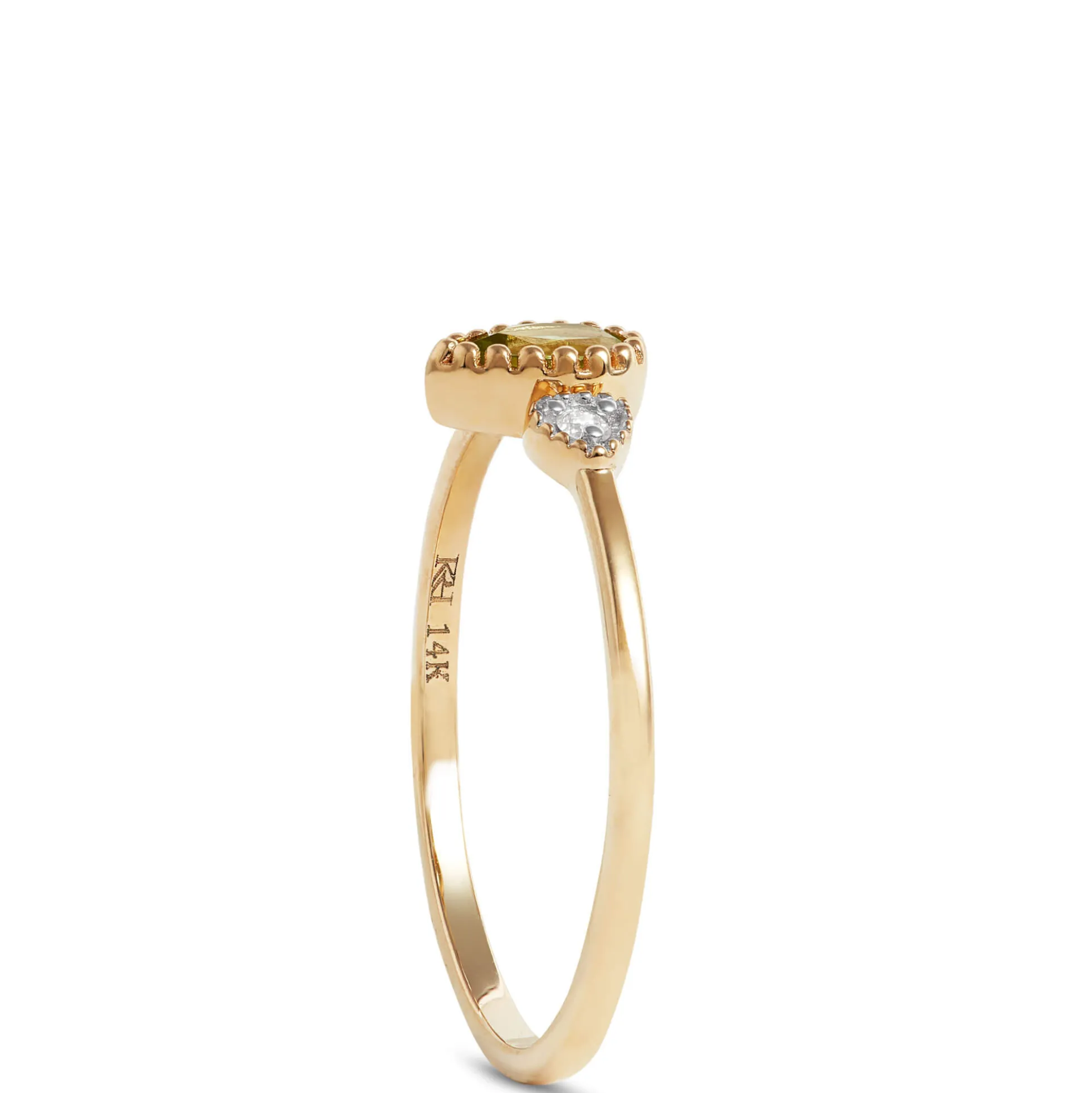 Pear Shaped Peridot and Diamond Ring, 14K Yellow Gold