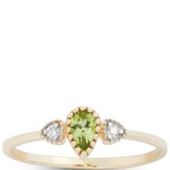 Pear Shaped Peridot and Diamond Ring, 14K Yellow Gold