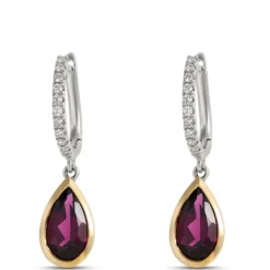 Pear Shaped RhodoliteHoops, 1/10 Total Carat Weight, 14K Two-Tone