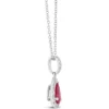 Pear Shaped Ruby and Diamond Halo Pendant Necklace, 14K White Gold
