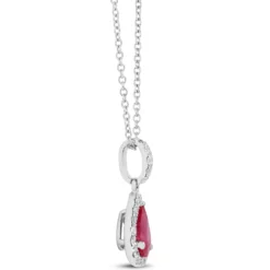 Pear Shaped Ruby and Diamond Halo Pendant Necklace, 14K White Gold