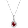 Pear Shaped Ruby and Diamond Halo Pendant Necklace, 14K White Gold