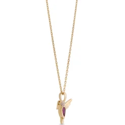 Pear Shaped Ruby Bird Necklace, 14K Yellow Gold