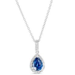 Pear-Shaped Sapphire and Diamond Pendant Necklace, 14K White Gold