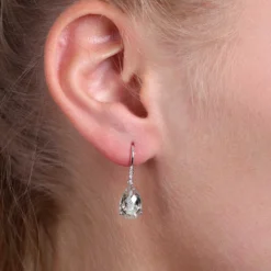 Pear Shaped White Topaz & Diamond Earrings 14K