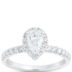 Pear Shape Halo and Round Diamond Bridal Set, 14K White Gold