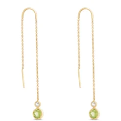 Peridot and White Topaz Threader Earrings, 14K Yellow Gold