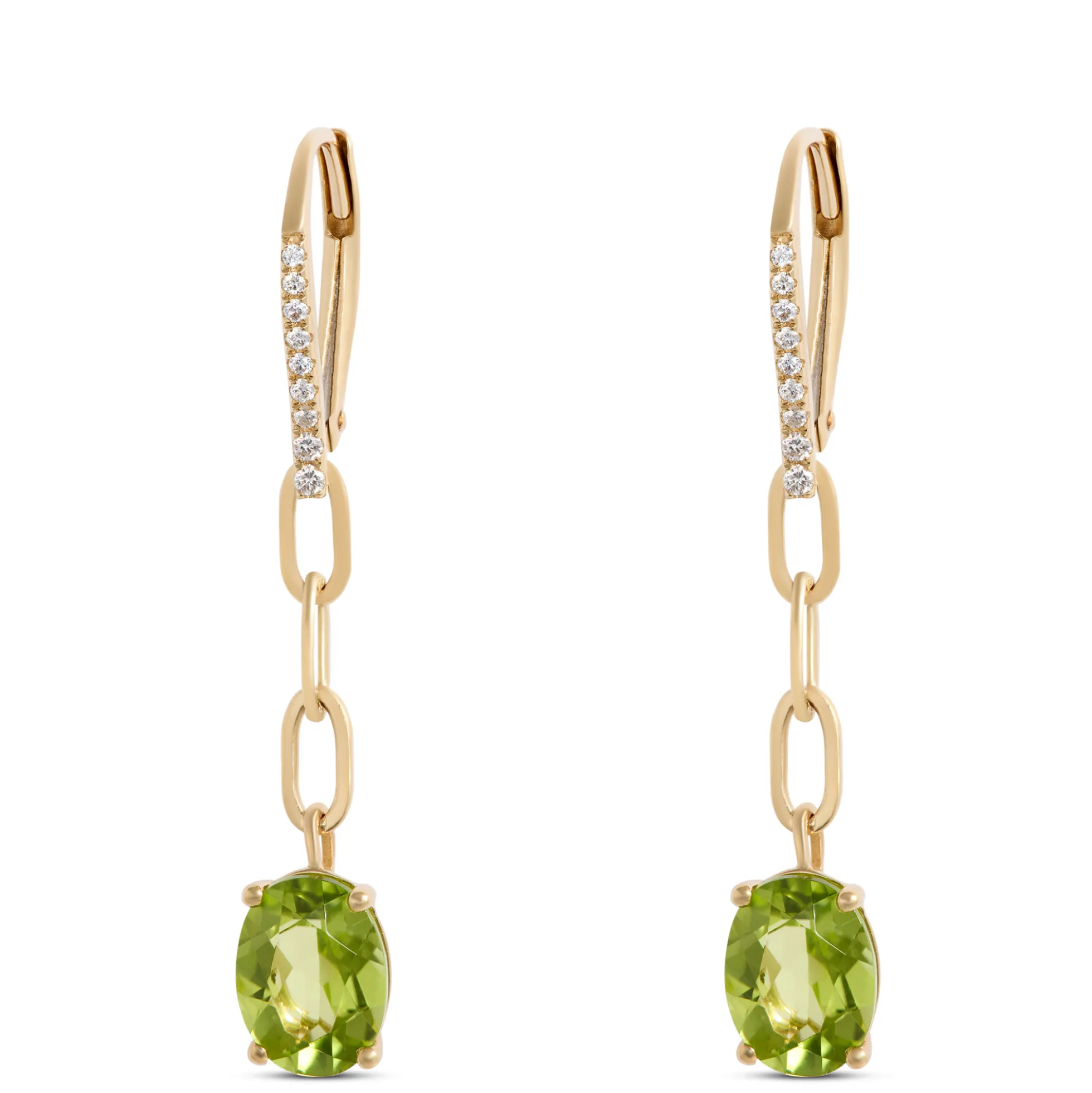 Peridot Dangle Earrings, 14K Yellow Gold