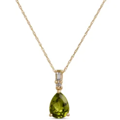 Peridot Pendant Necklace, 0.07 Carat Weight, 14K Yellow Gold