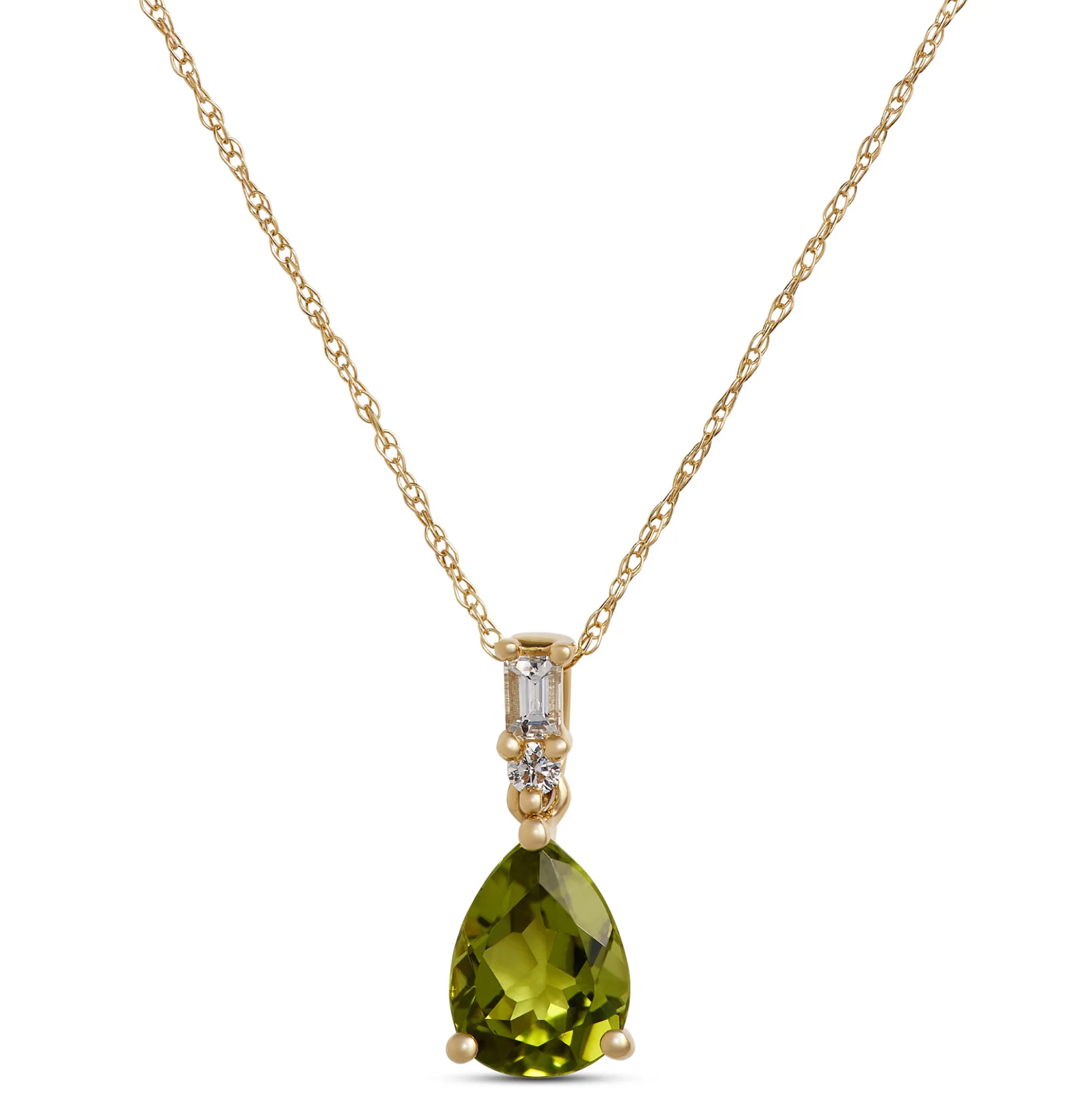 Peridot Pendant Necklace, 0.07 Carat Weight, 14K Yellow Gold